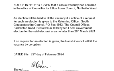 2nd VACANCY FOR A FILTON TOWN COUNCILLOR IN NORTHVILLE WARD